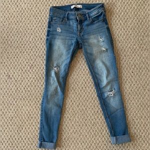 Hollister Light Wash Low Rise Distressed Skinny Jeans